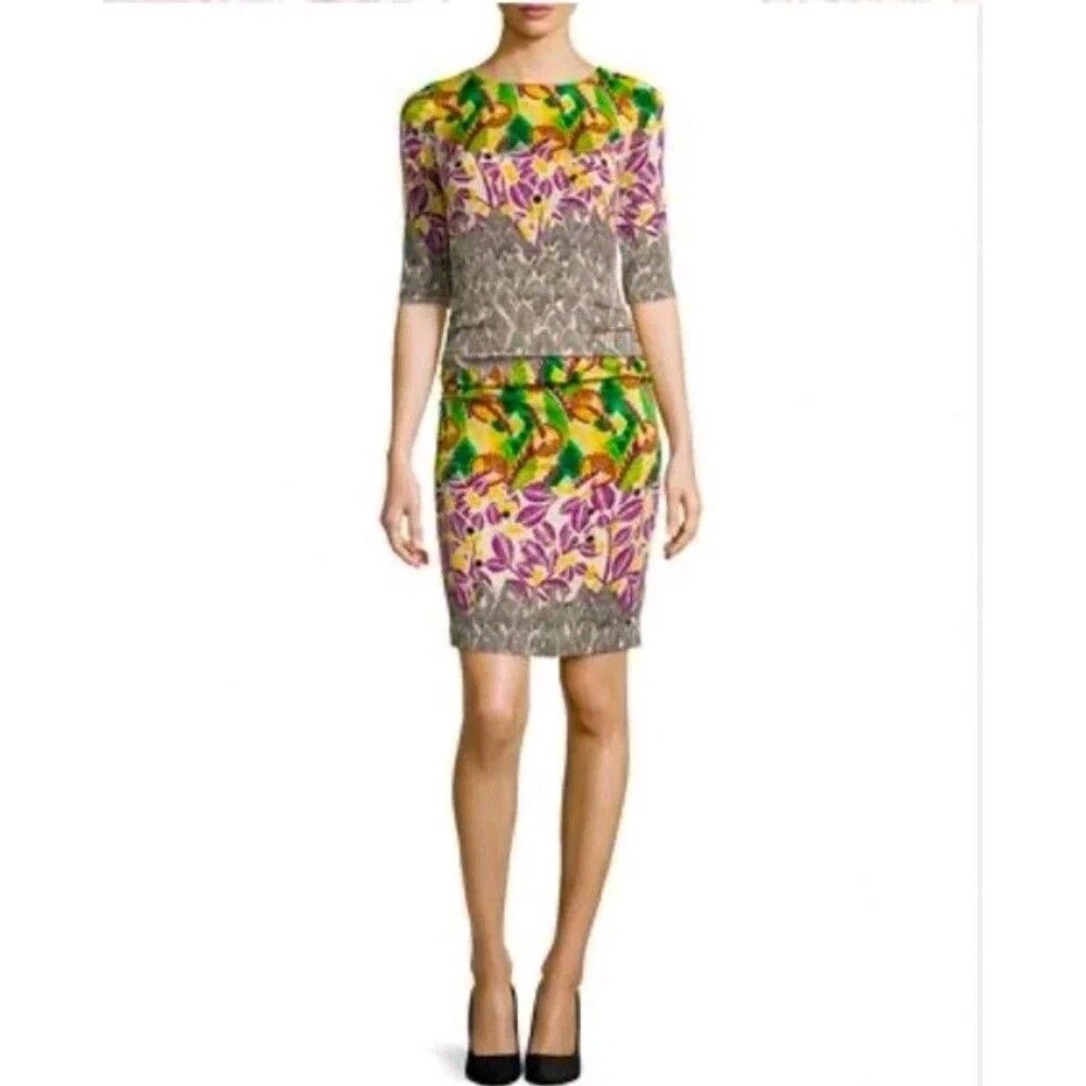 Tracey Reese  Dress Sz 6 Colorful Crepe Silk Combo T Spliced Nouveau Cutouts